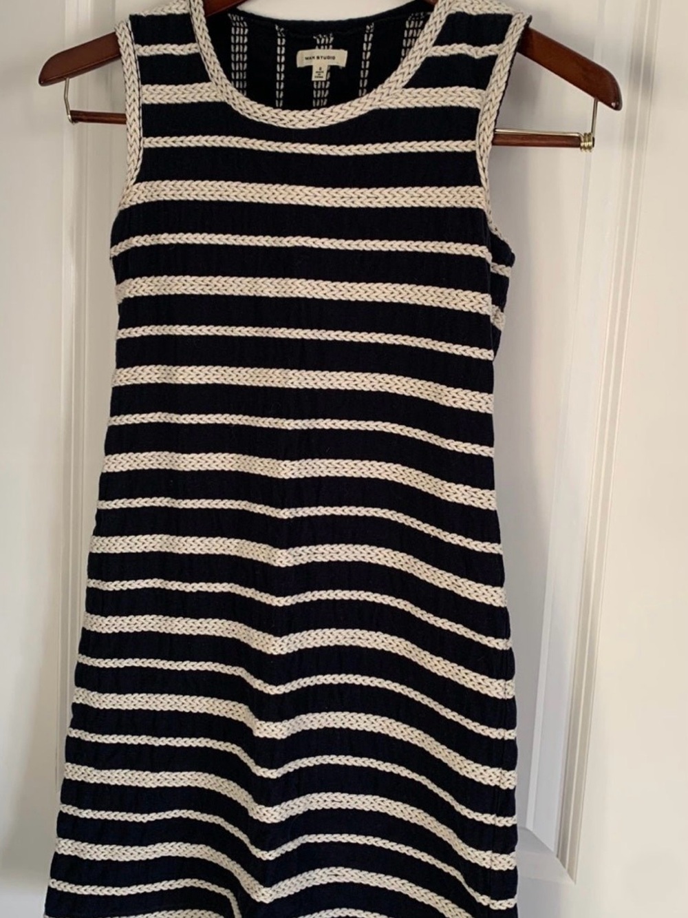 Navy and Cream Striped Knit Sleeveless Dress